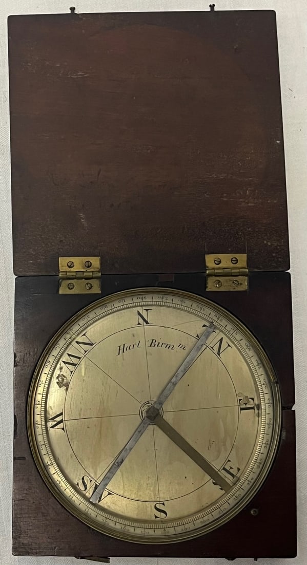 EARLY ANTIQUE ENGLISH "HART BIRMINGHAM" SILVERED BRASS COMPASS (1 of 9)