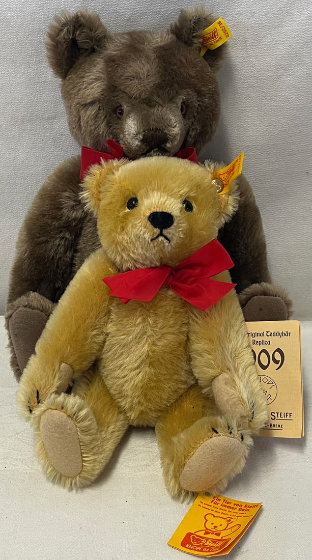 2 VINTAGE STEIFF JOINTED MOHAIR TEDDY BEARS - 9 1/2" - 13" HIGH (1 of 7)