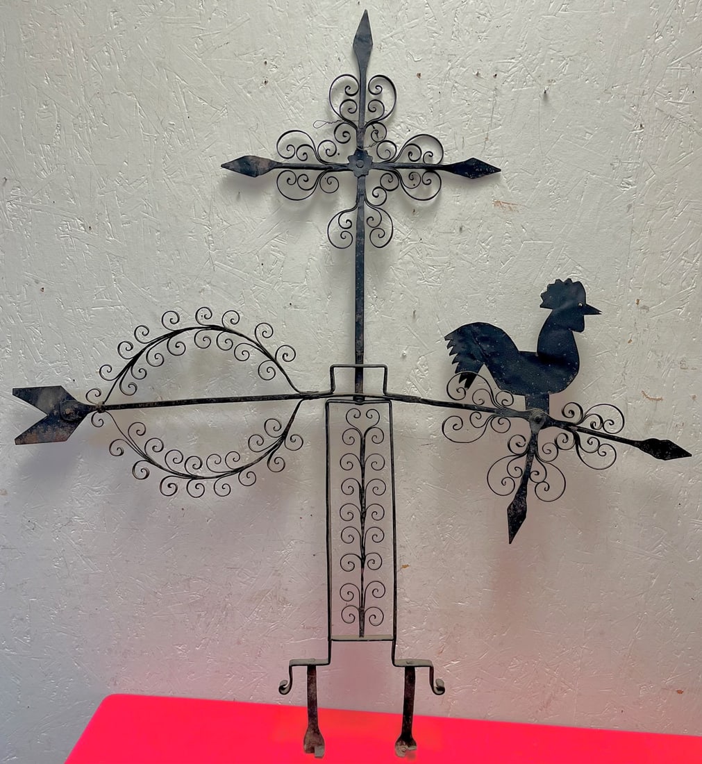 LG FOLK ART WROUGHT IRON WEATHERVANE WITH ROOSTER (1 of 10)