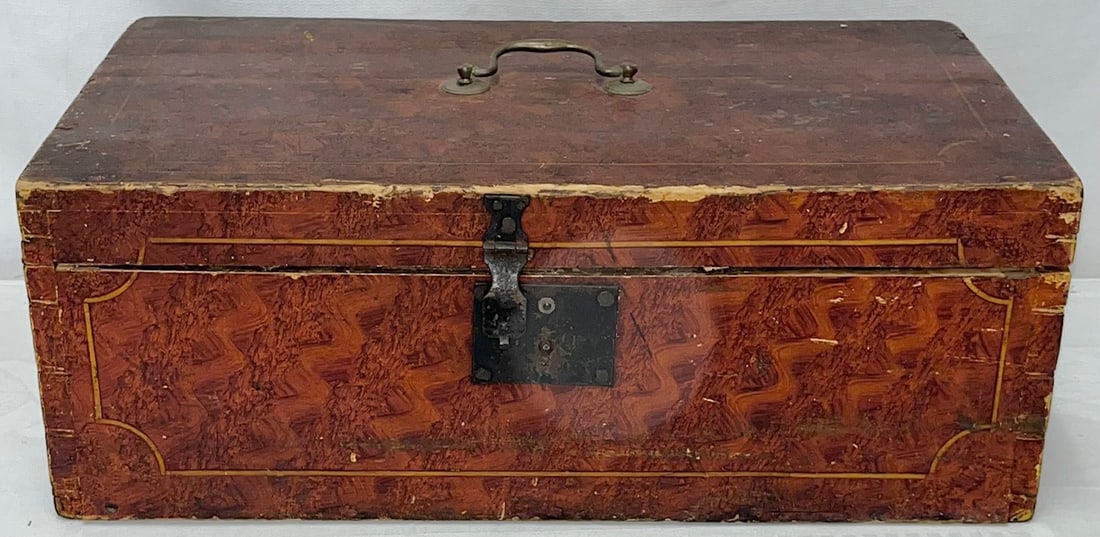EARLY 19TH C. PAINT DECORATED DOCUMENT BOX W/ WALLPAPER LINING (1 of 17)