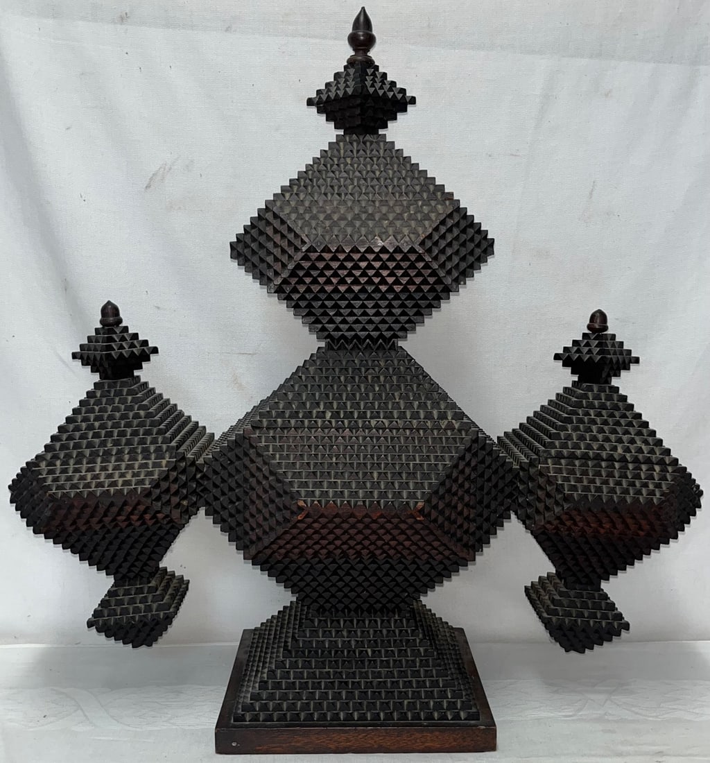 MONUMENTAL ANTIQUE TRAMP ART 'TOWER' BOX - 22 1/2" HIGH (1 of 20)