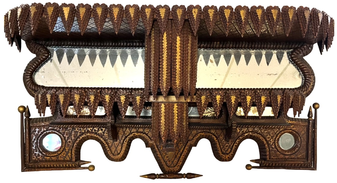 EXCEPTIONAL 42" ANTIQUE TRAMP ART WALL SHELF WITH HEARTS (1 of 18)