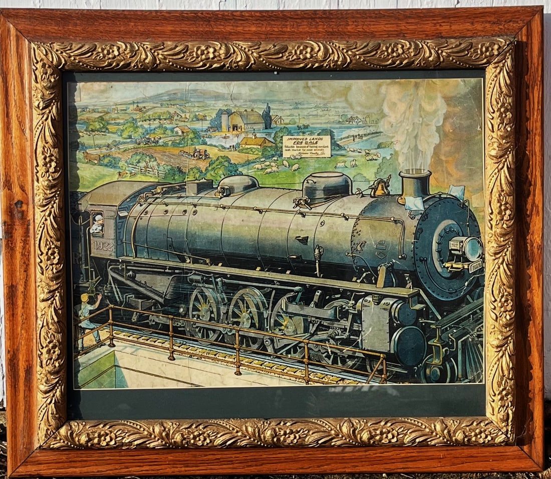 1922 FARMERS REALTY COMPANY RAILROAD LOCOMOTIVE COLORED ETCHING (1 of 12)