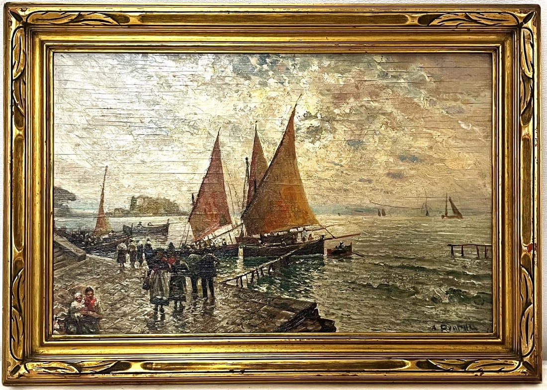 ITALIAN O/C SEASCAPE / HARBOUR SCENE ATTILIO PRATELLA (1856-1949) (1 of 9)