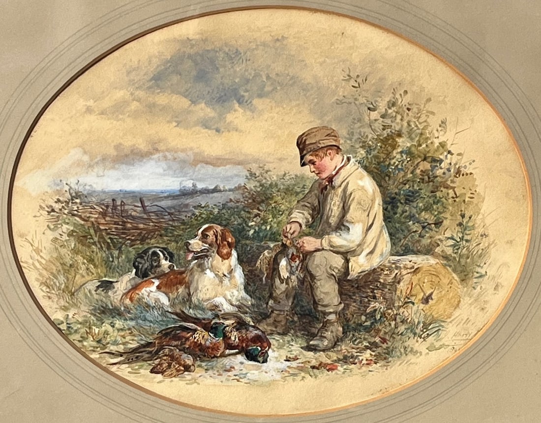 FRAMED WATERCOLOR 'YOUNG HUNTER & HIS DOGS' (BRITISH, 1832-1889) (1 of 10)