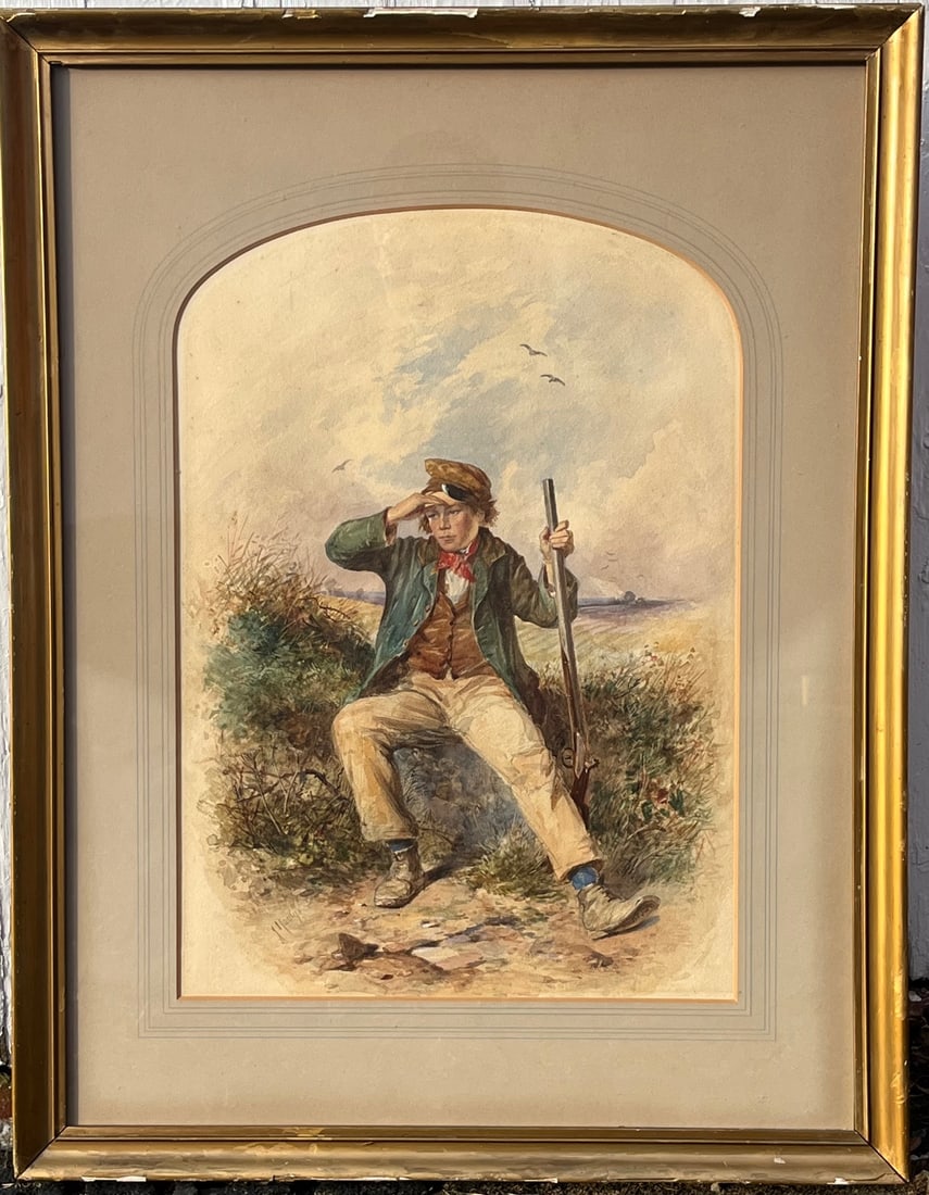 FRAMED WATERCOLOR 'SCOTSMAN ON THE LOOKOUT' (BRITISH, 1832-1889) (1 of 9)