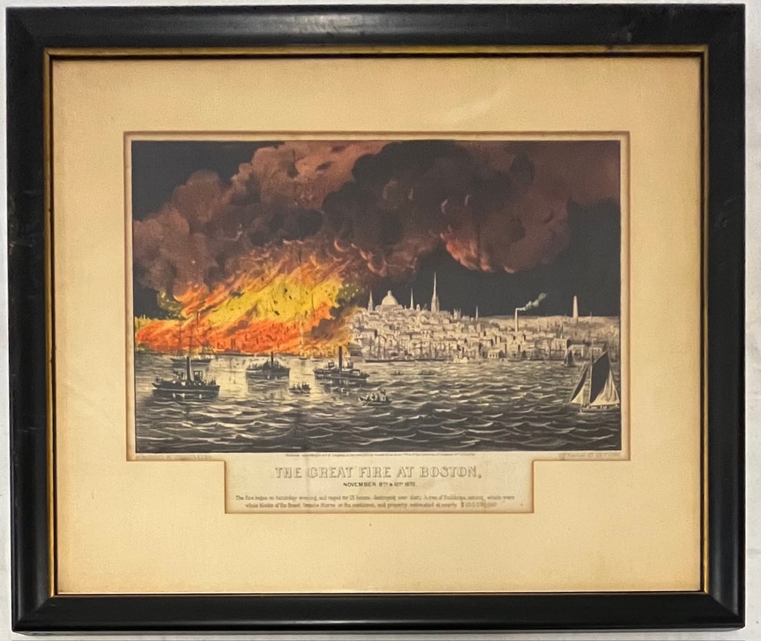 19TH C. ANTIQUE CURRIER & IVES "THE GREAT FIRE AT BOSTON 1872" (1 of 11)