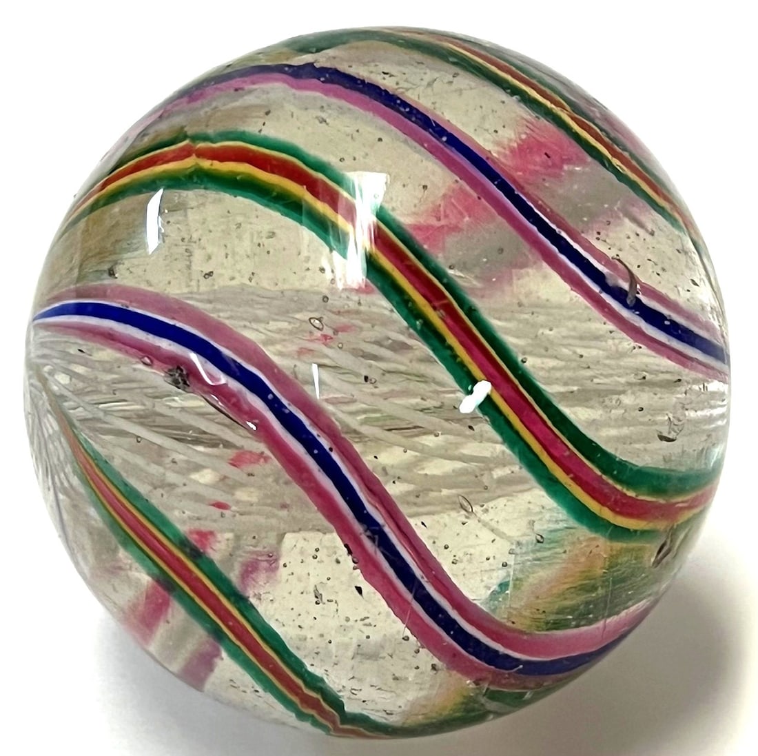 LARGE 1 5/8" + ANTIQUE GERMAN SWIRL LATTICINIO CORE MARBLE (1 of 8)