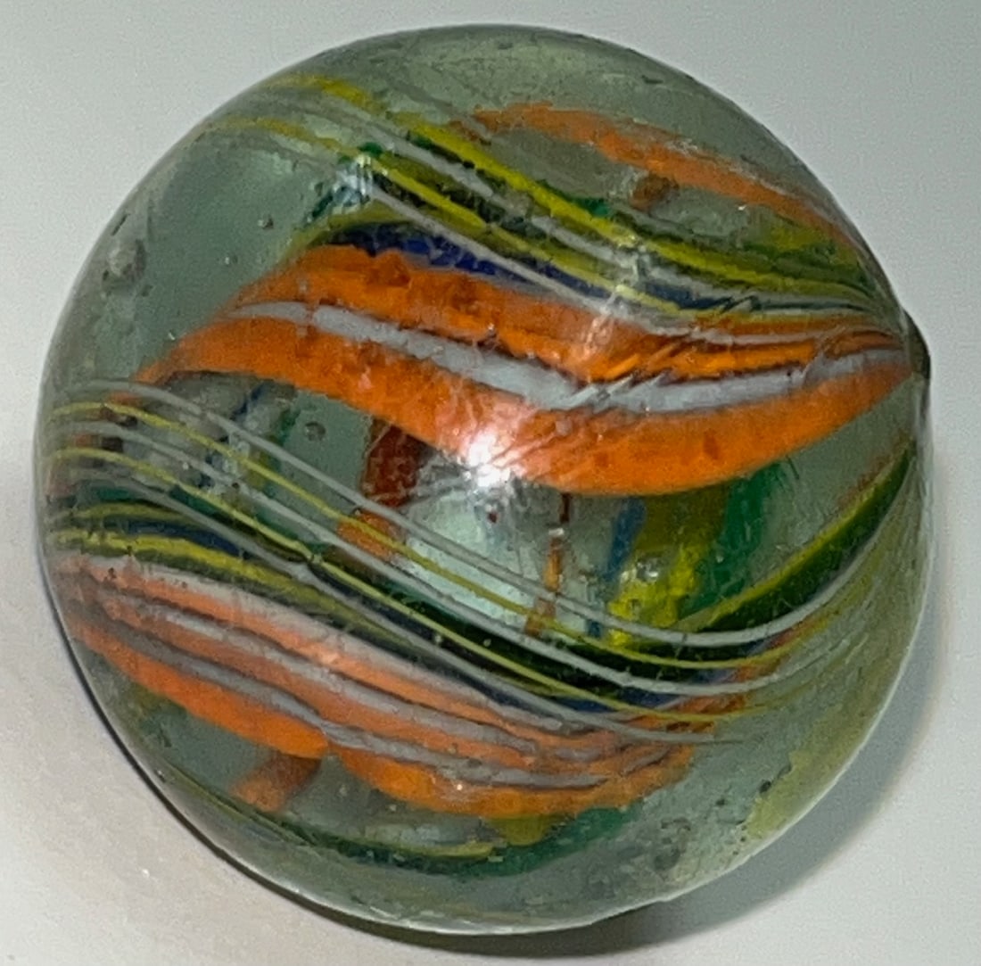 13/16" ANTIQUE GERMAN RIBBON CORE SWIRL MARBLE (1 of 15)