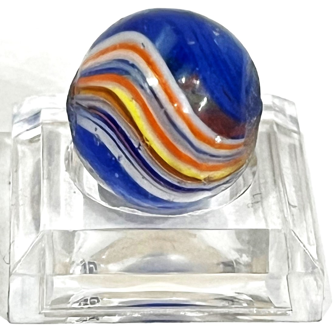1/2" ANTIQUE COBALT BLUE MULTI-COLOR SWIRL MARBLE: 1/2" ANTIQUE COBALT BLUE MULTI-COLOR SWIRL MARBLE - COBALT BLUE BASE WITH WHITE, ORANGE, YELLOW, BROWN SWIRLS - PLEASE VIEW PHOTOS PROVIDED