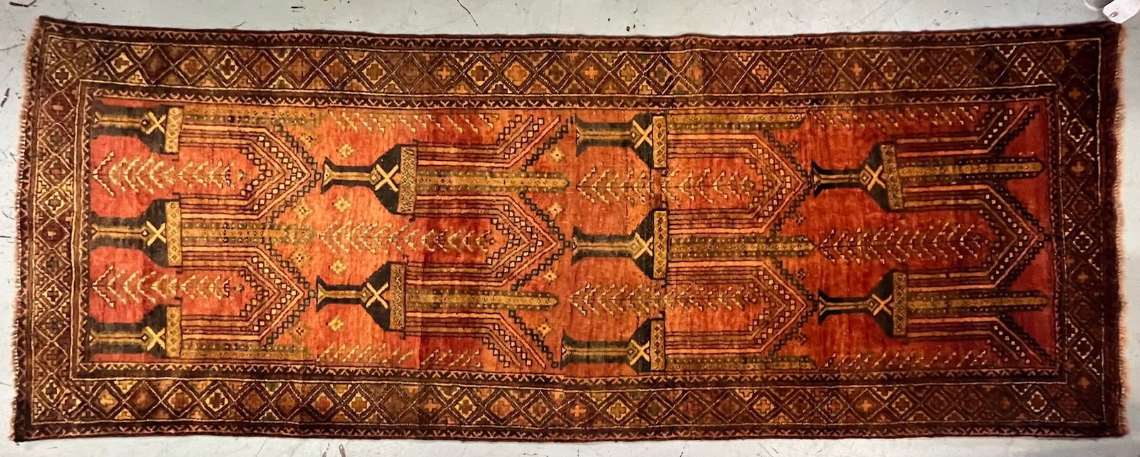 ANTIQUE / SEMI-ANTIQUE TURKISH ANATOLIAN HAND KNOTTED CARPET - 9' X 3' 3": ANTIQUE / SEMI-ANTIQUE TURKISH ANATOLIAN HAND KNOTTED CARPET / RUG - MEASURES APPROX. 9' X 3' 3"