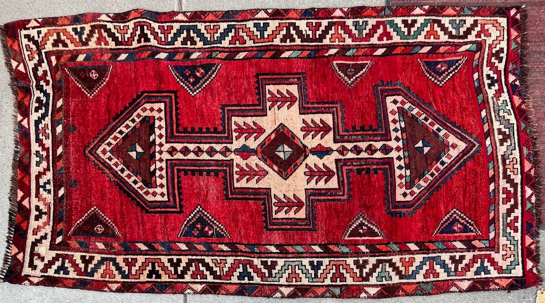 VINTAGE TURKISH SHIRAZ HAND KNOTTED CARPET / RUG - 7' 10" X 4' 3" (1 of 5)