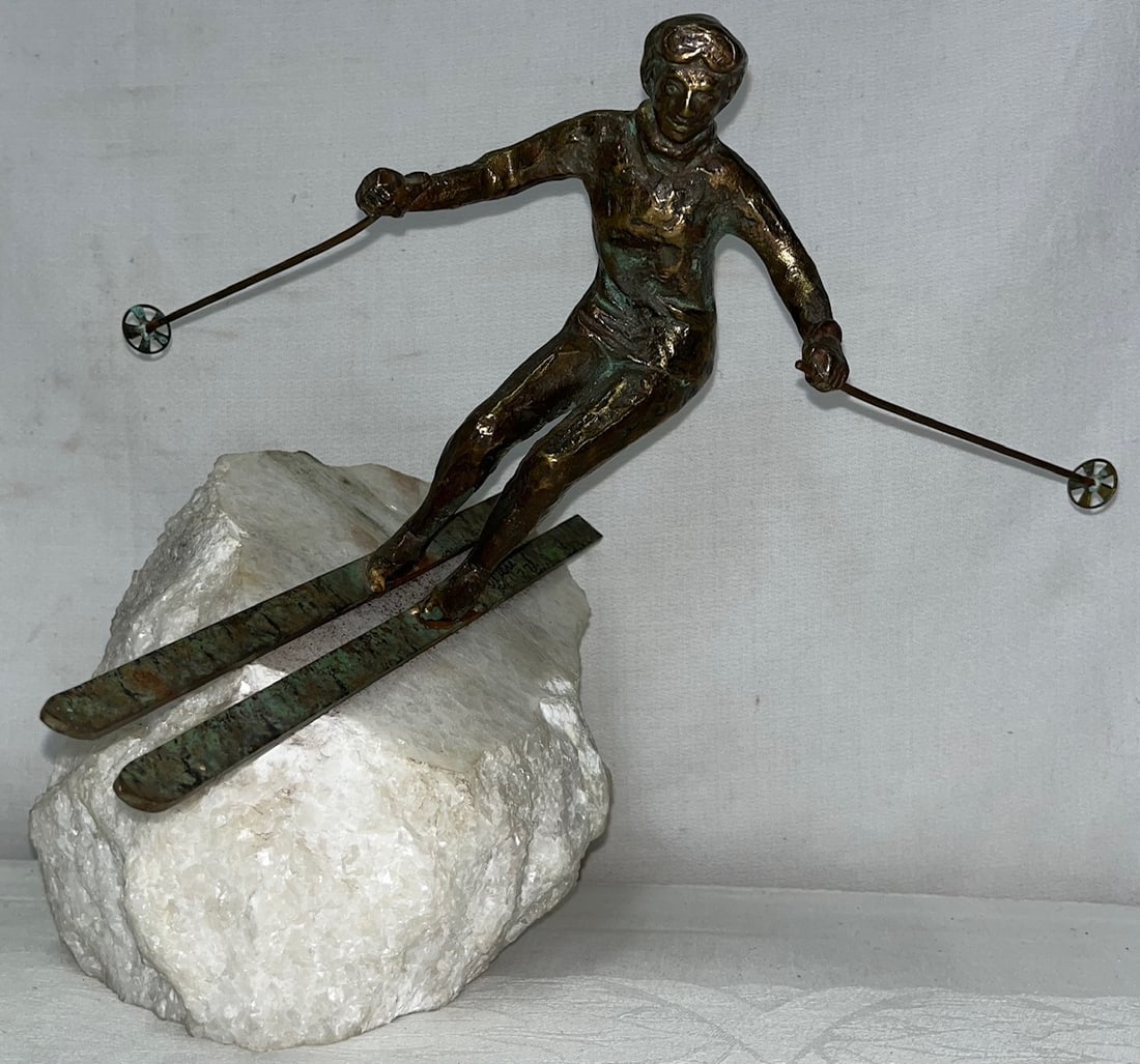 C. JERE (1910-2008) PATINATED BRONZE & ONYX 'SKIER' SCULPTURE (1 of 11)