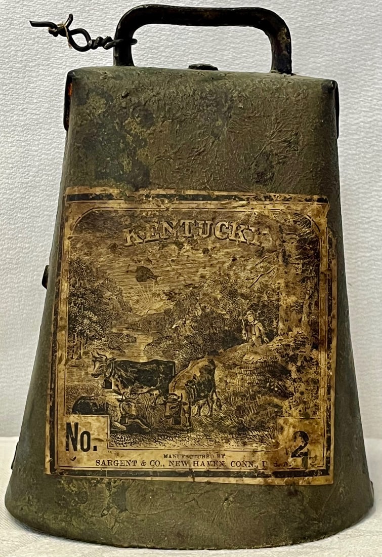 19TH C. COW BELL W/ ORIGINAL PAPER LABEL - "KENTUCKY #2" (1 of 8)