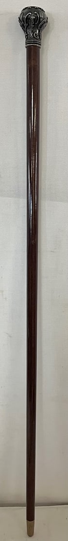 ELABORATE EMBOSSED STERLING SILVER HANDLED WALKING STICK W/ WATCH (1 of 8)