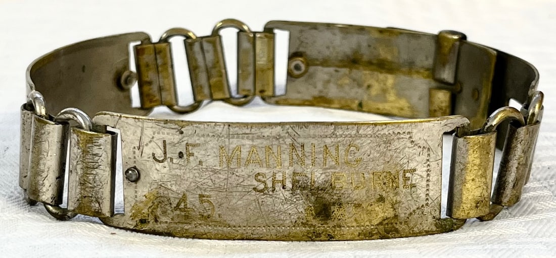ANTIQUE VICTORIAN BRASS DOG COLLAR "J.F. MANNING SHELBURNE MASS. #45" (1 of 13)
