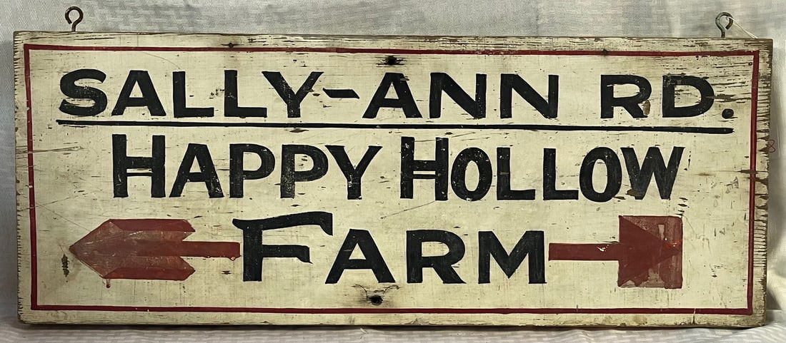 VINTAGE PAINTED WOODEN SIGN "SALLY-ANN RD, / HAPPY HOLLOW FARM" (1 of 6)
