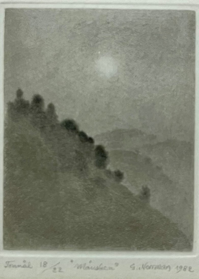 GUNNAR NORRMAN 1982 (1912-2005, SWEDISH) DRY POINT TITLED "MANSKEN": GUNNAR NORRMAN 1982 (1912-2005, SWEDISH) DRY POINT ETCHING TITLED "MANSKEN" EDITION 18/22 - TITLED, SIGNED, DATED AND NUMBERED IN PENCIL - LABEL ON REVERSE "PUCKER / SAFRAI GALLERY, BOSTON, MASS." - F