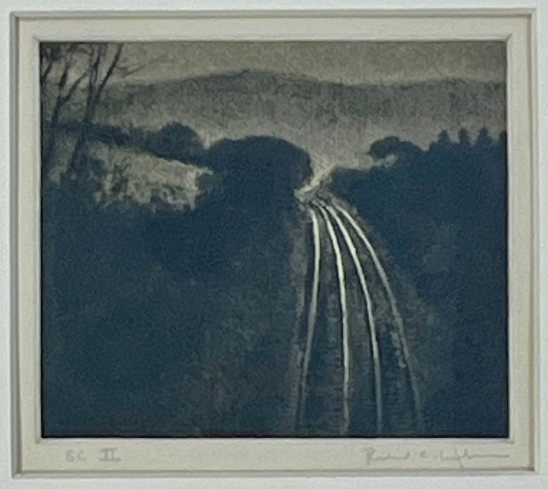 DRYPOINT ETCHING BY RICHARD HARDEN (B. 1956) TITLE "MOONLIGHT RAILROAD" (1 of 9)