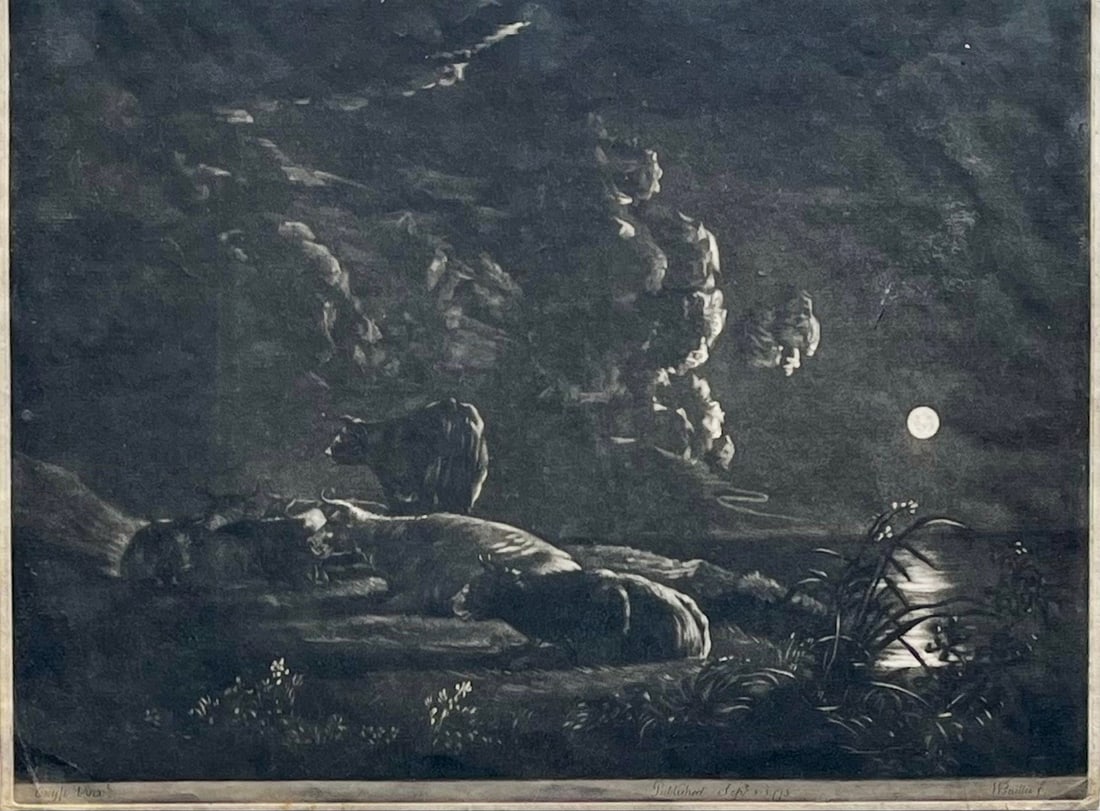 18TH C. ENGRAVING BY WILLIAM BAILLIE (KINGDOM, 1723-1792) LANDSCAPE, COWS (1 of 9)