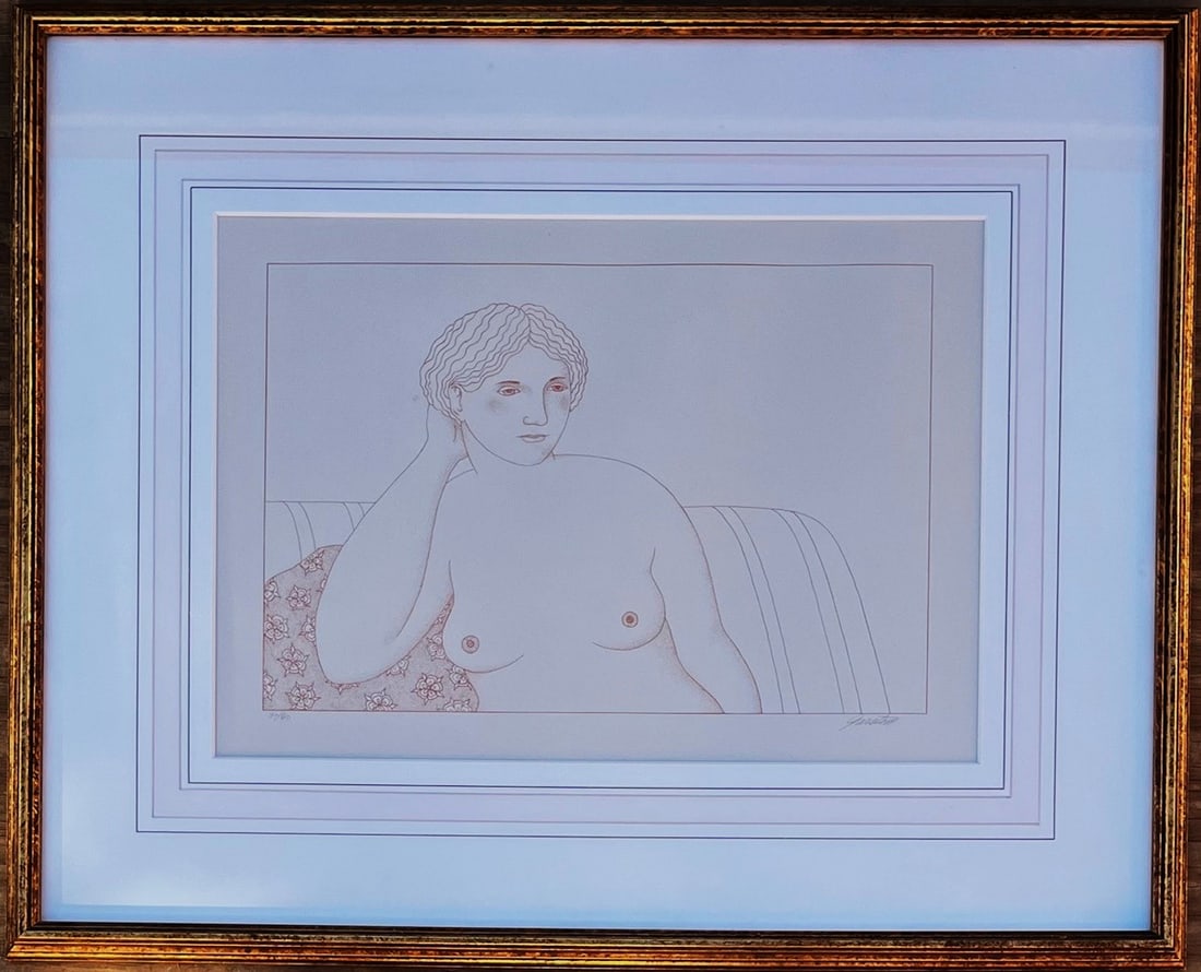 SEATED FEMALE NUDE BY GERALD GARSTON CONNECTICUT, 1925-1994): FRAMED SEATED FEMALE NUDE LIMITED EDITION 30/60 BY GERALD GARSTON CONNECTICUT, 1925-1994) - FRAME MEASURES APPROX. 22 3/4" W X 18 1/2" H
