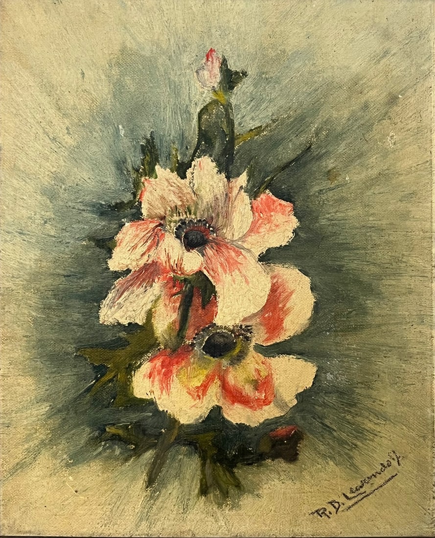 OIL ON CANVAS BOARD FLORAL BY ROYAL LEWANDO (MID 20TH C.) (1 of 6)