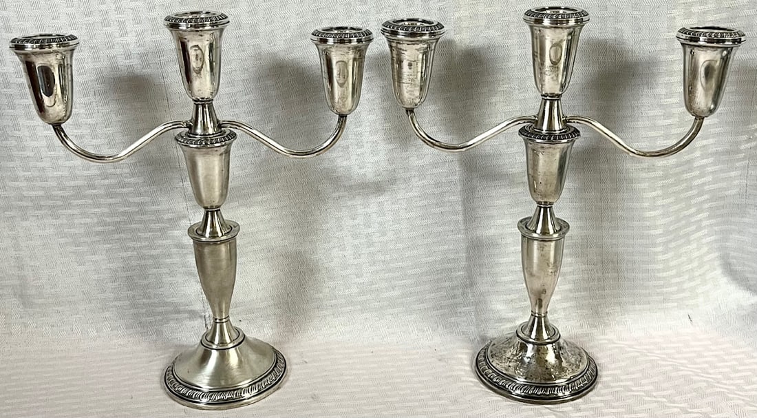 PR. STERLING SILVER 3 LIGHT CANDELABRA BY "CROWN" - WEIGHTED - 48.8 OZS (1 of 9)