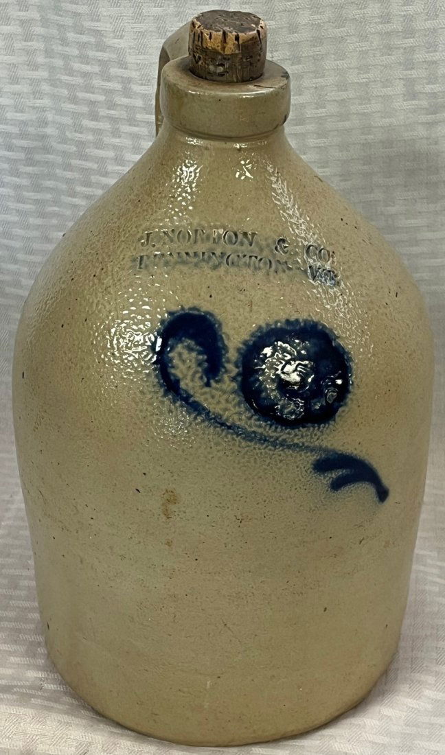 19TH C. BLUE DECORATED 1 GAL. STONEWARE JUG J. NORTON BENNINGTON VT. (1 of 11)