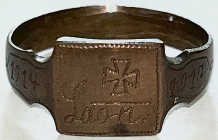 WWI MILITARY TRENCH ART / SWEETHEART RING - ENGRAVED