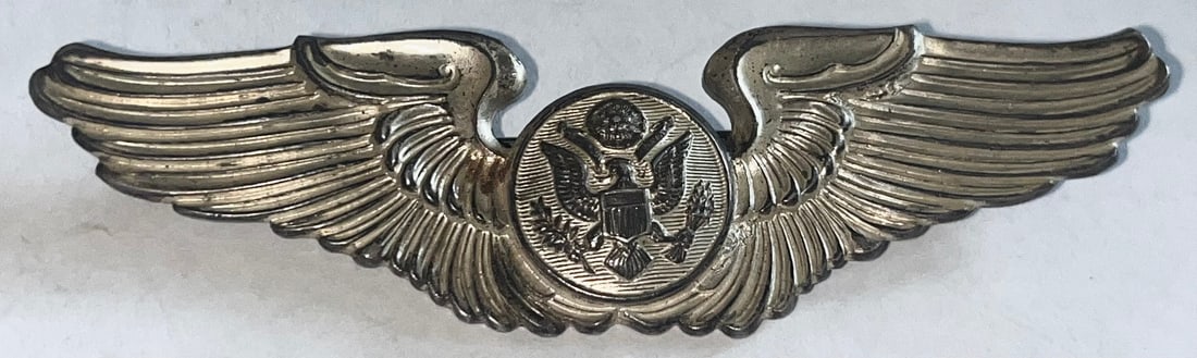 WWII U.S. STERLING SILVER AIR CREW WINGS PIN: WWII U.S. STERLING SILVER AIR CREW WINGS PIN - 3" WIDE