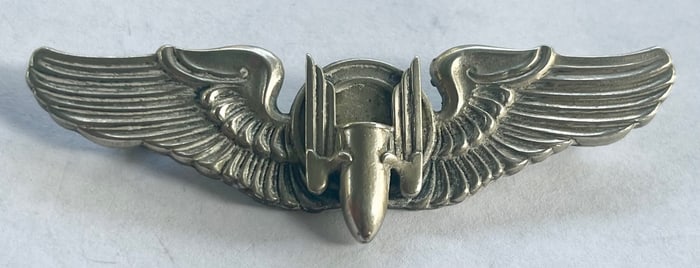 WWII STERLING SILVER USAAF AERIAL GUNNER WINGS - 3"