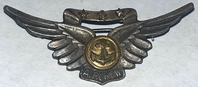 WWII STERLING SILVER NAVAL COMBAT AIRCREW WINGS