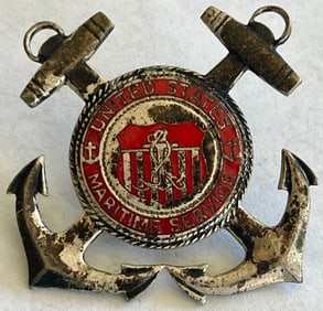 U.S. MARITIME SERVICE STERLING & ENAMEL CHIEF PETTY OFFICER CAP BADGE