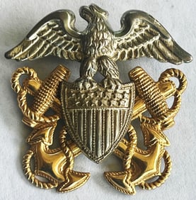 WWII ERA STERLING SILVER & GOLD FILLED U.S. NAVY CAP BADGE