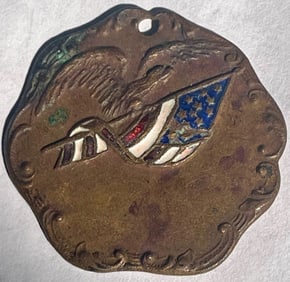VINTAGE BRONZE & ENAMEL MEDAL / WATCH FOB