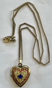 WWII HEART SHAPED MILITARY SWEETHEART LOCKET W/ CHAIN