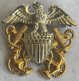 WWII ERA STERLING SILVER & GOLD FILLED U.S. NAVY CAP BADGE / PIN