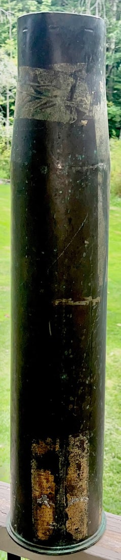 WWII 23 1/2" BRASS ORDNANCE SHELL CASING - 90MM M19 ARTILLERY SHELL: WWII 23 1/2" BRASS ORDNANCE SHELL CASING - 90MM M19 ARTILLERY SHELL DATED 1943 - 5" DIAMETER
