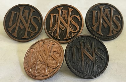 LOT OF 5 WWI U.S. NATIONAL ARMY PINS WITH SCREW BACKS