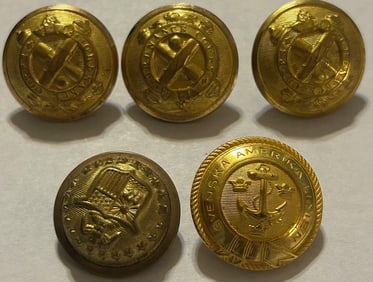 LOT OF 5 VARIOUS MILITARY UNIFORM BUTTONS