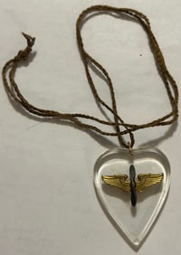 WWII LUCITE HEART SHAPED SWEETHEART PENDANT W/ MILITARY WINGS