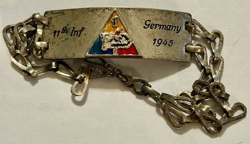 WWII SILVER SWEETHEART BRACELET - 11TH INFANTRY GERMANY 1945