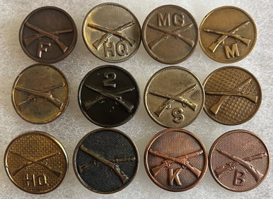LOT OF 12 ARMY INFANTRY COLLAR DISCS - VARIOUS COMPANY GROUPS