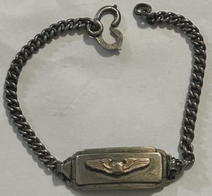 WWII STERLING SILVER ARMY AIR CORPS PILOT WINGS SWEETHEART BRACELET