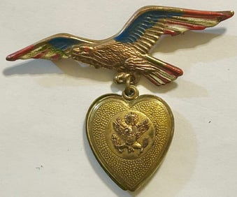 WWII SWEETHEART EAGLE AND HEART LOCKET BROOCH