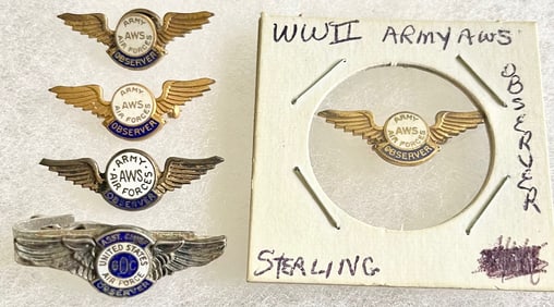 LOT OF 5 WWI STERLING SILVER AWS WINGS PIN BACK PINS