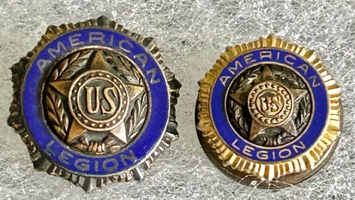 LOT OF 2 WWI 1919 BRASS & ENAMEL AMERICAN LEGION LAPEL PINS