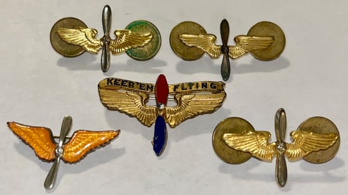 LOT OF 5 WWII MILITARY WINGS INCLUDING SWEETHEART WINGS
