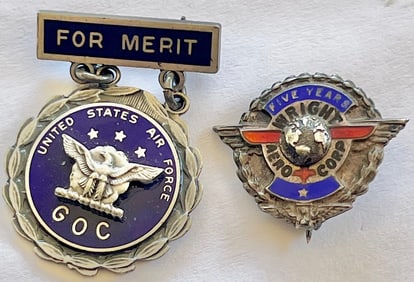 LOT OF 2 STERLING SILVER & ENAMEL MILITARY PINS