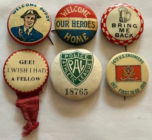 LOT OF 6 WWI / WWII ERA PINBACK BUTTONS